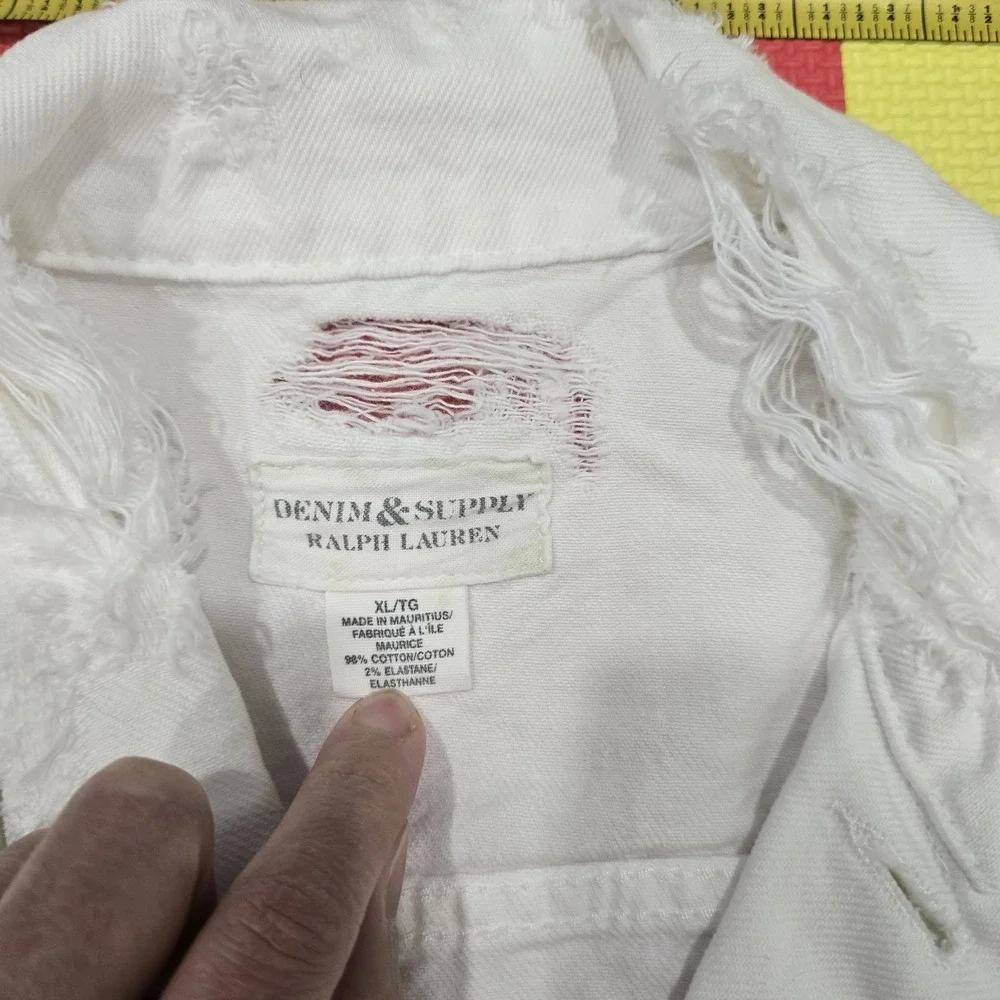 NWT Denim & Supply Ralph Lauren White Distressed Trucker Jacket Womens‎ XL... - Picture 6 of 12